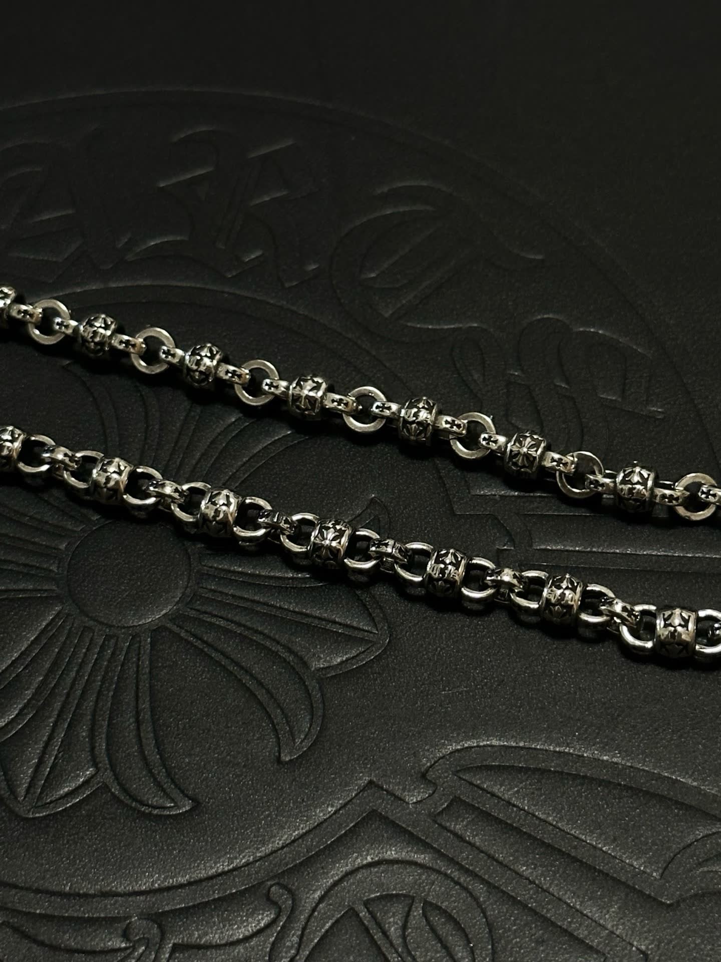 Chrome Hearts Silver Chain with Sword, Star of David, and Cross Charms